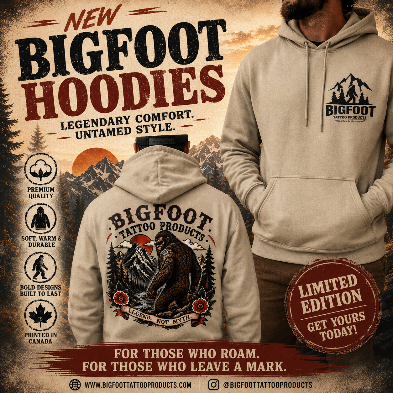 Bigfoot Traditional Designs Hoodies